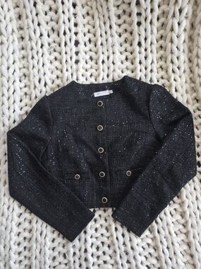 All in Favor Black Sparkle Cropped Tweed Jacket